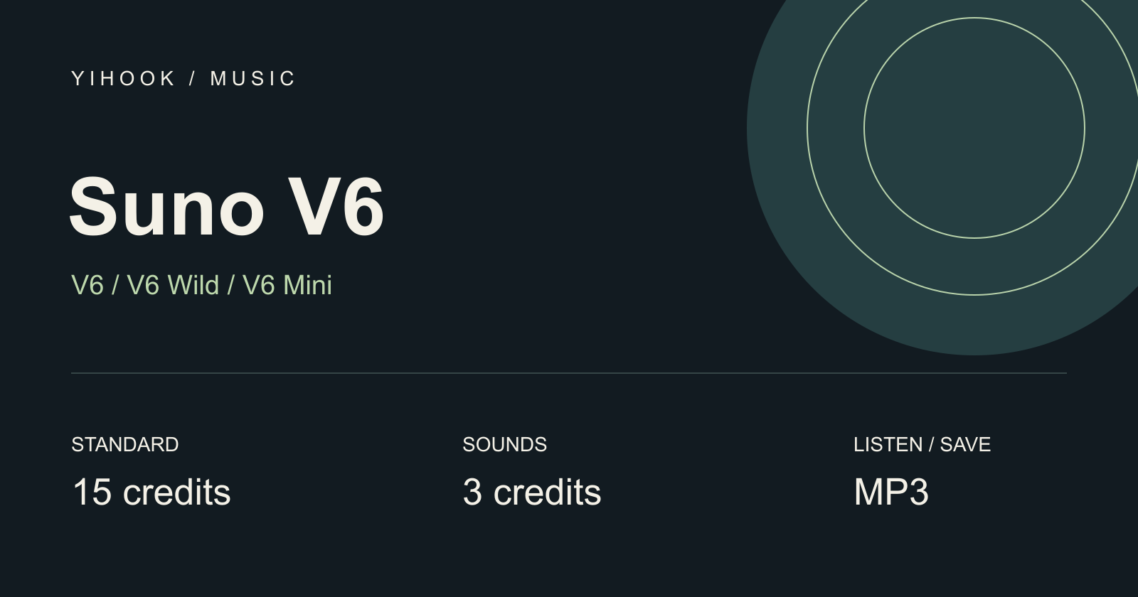 Yihook 上的 Suno V6、V6 Wild 与 V6 Mini。